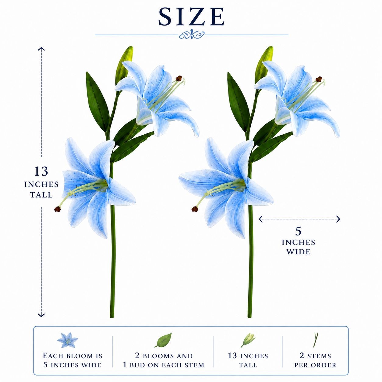 Blue Lily Stems, Real Touch Flowers, Artificial Lily Spray, Faux Blue Lilies, Co