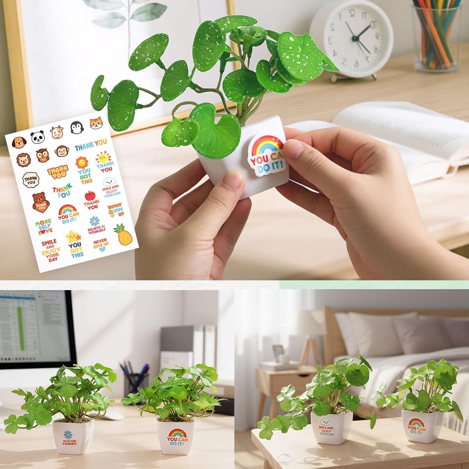 6Pcs 4.5″ Small Fake Plants Potted Artificial Faux Greenery Table Decor