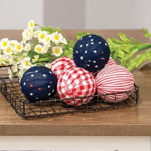 New Primitive Americana Patriotic RED NAVY STAR RAG BALLS Bowl Jar Filler Ornies