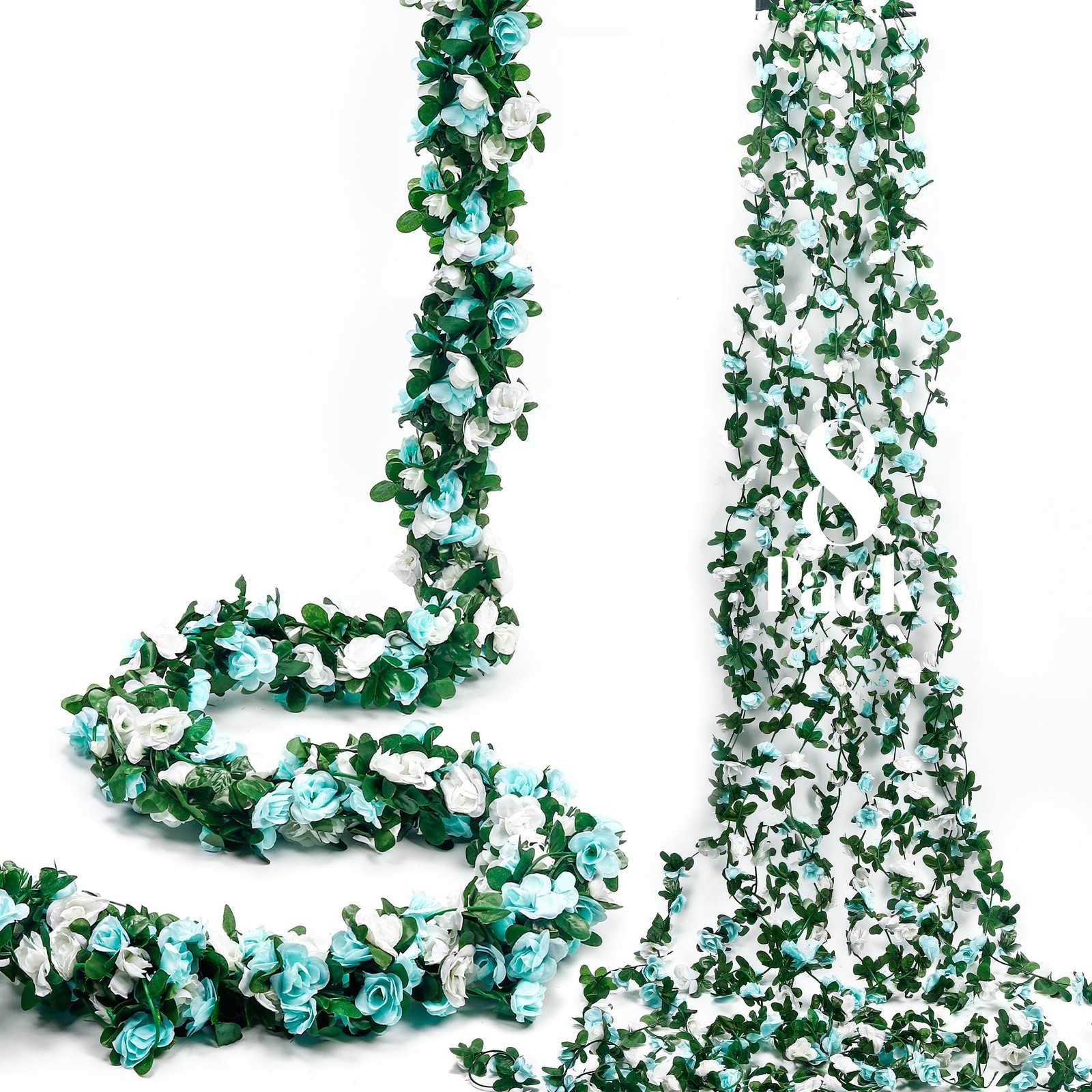 8Pcs 66FT Blue and White Flower Garland for Wedding Backdrop
