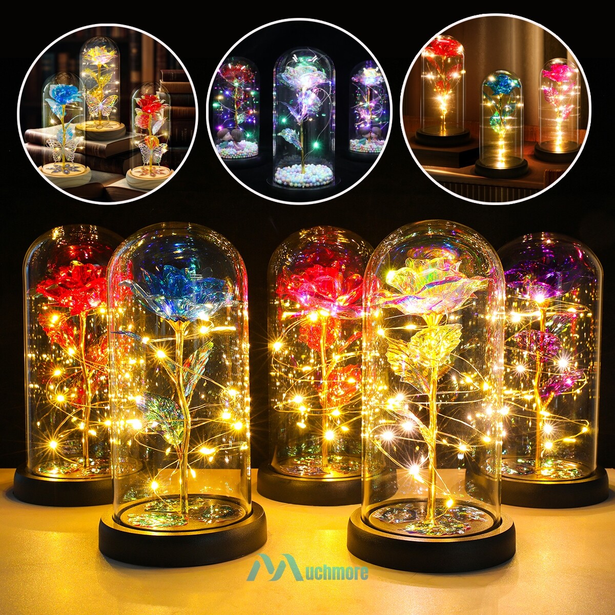 Enchanted Galaxy Flower LED Rose in Glass Dome – Christmas Birthday Gift for Her