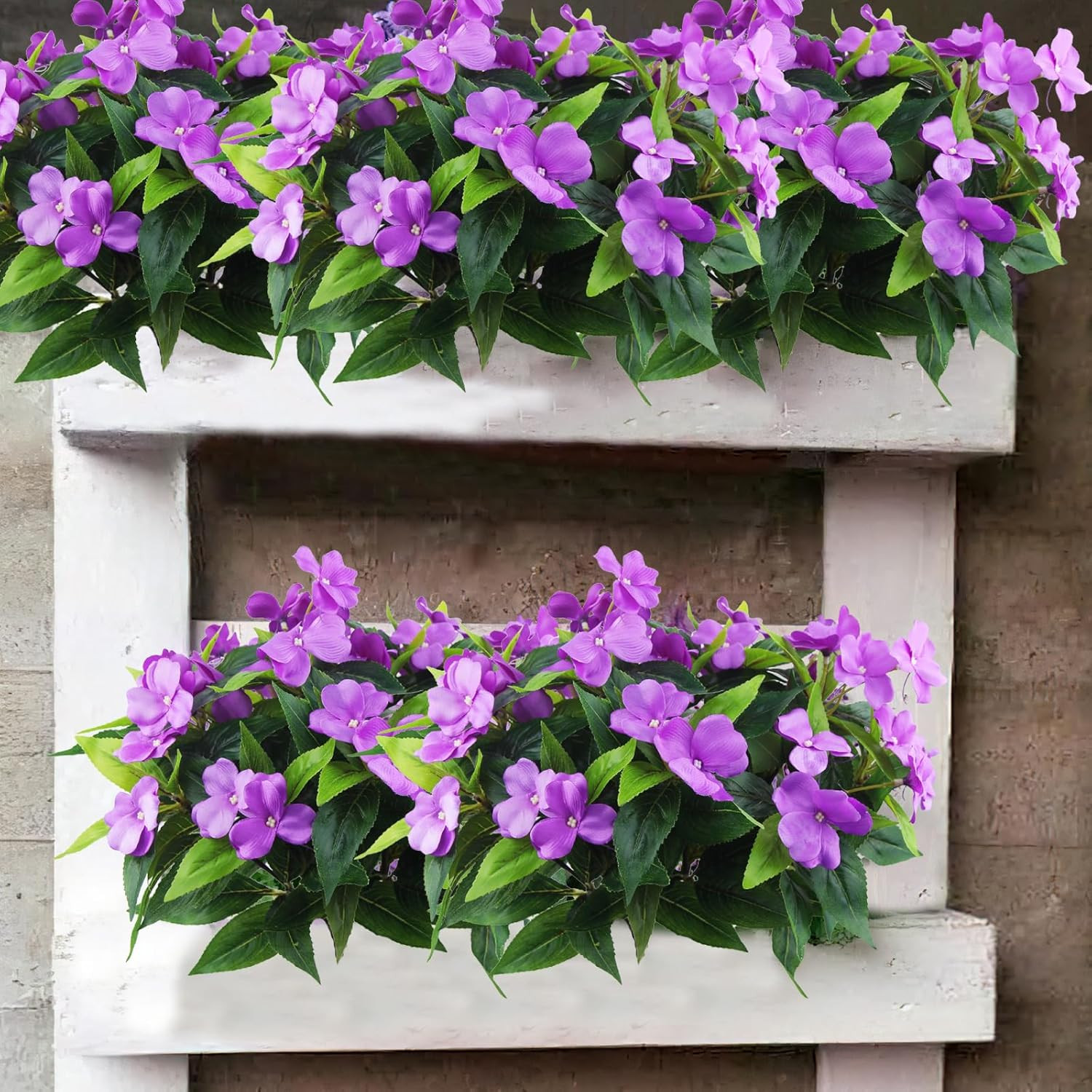 2 Pcs Artificial Impatiens Flowers for Outdoors Faux Impatiens Bushes Purple Sil