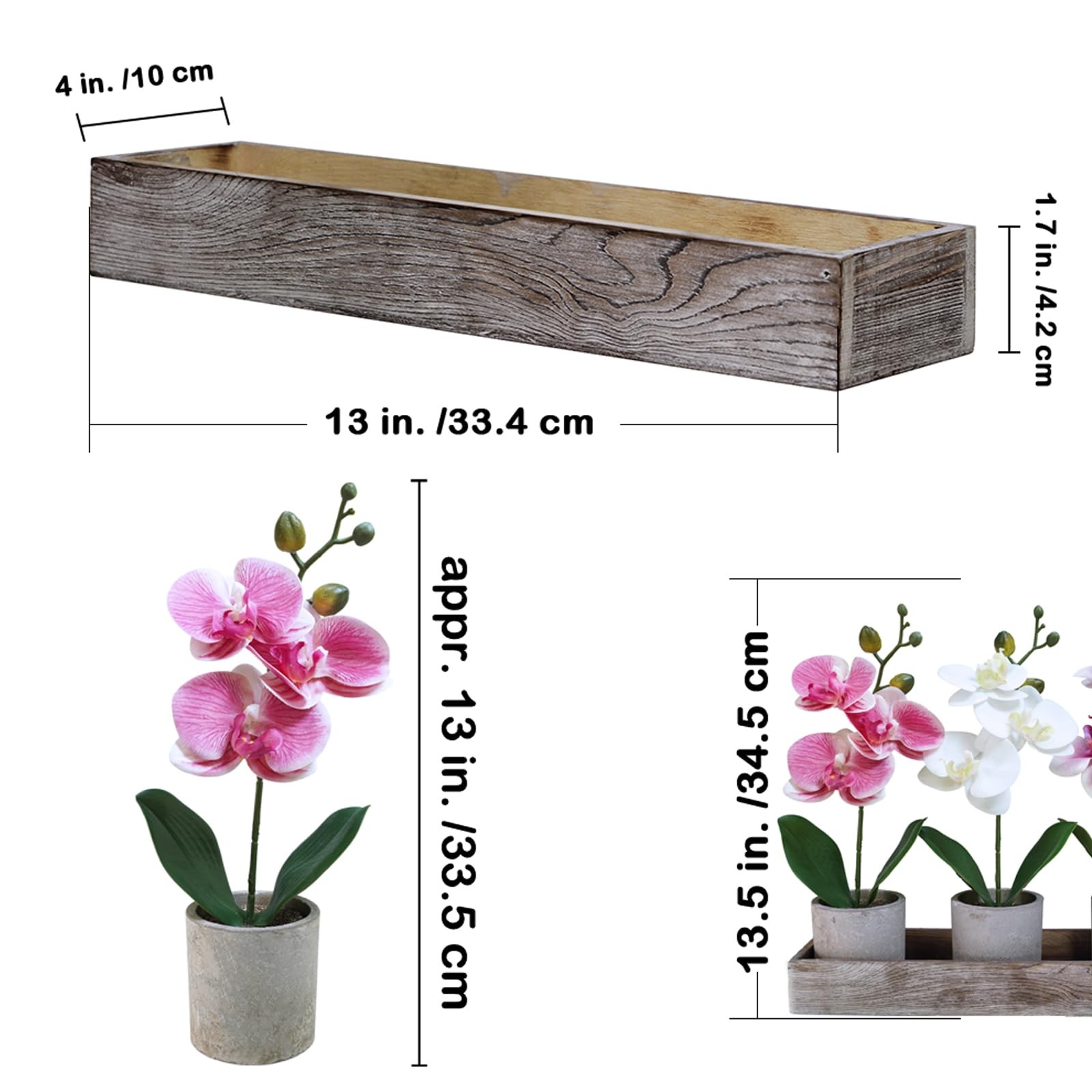Set of 3 Small Artificial Orchid Potted Plants Arrangement with Rustic Wood P…