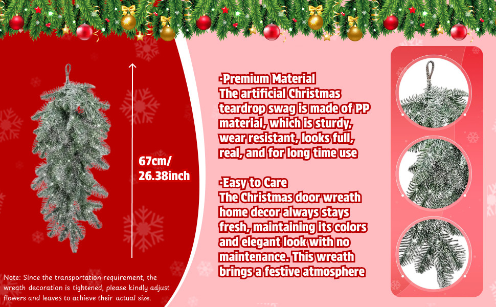 Christmas Teardrop Swag Home Anniversary Artificial Snow Pine Needle Wreath