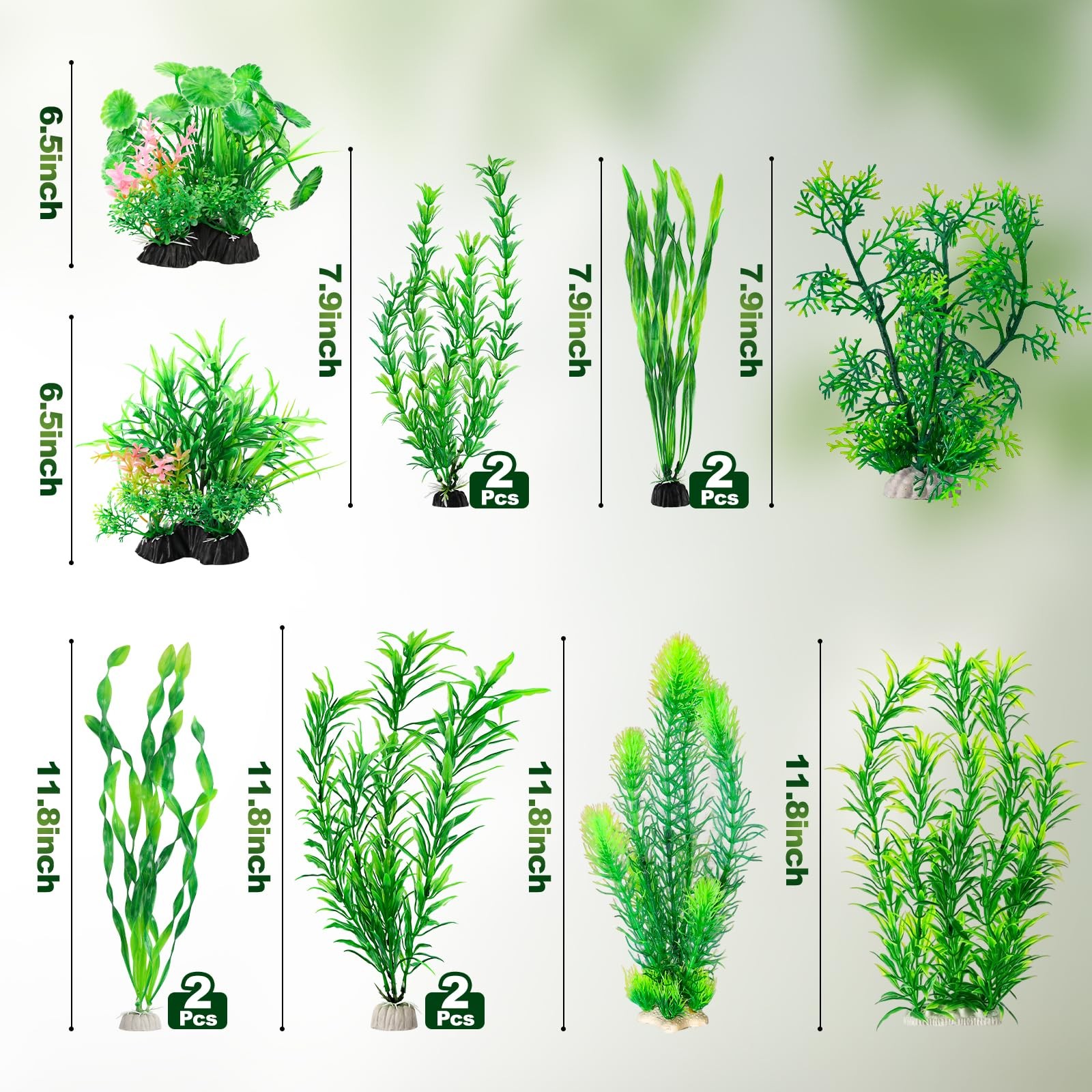 53 Pcs Fish Tank Accessories Aquarium Decorations Green Plants, Green Fish Ta…