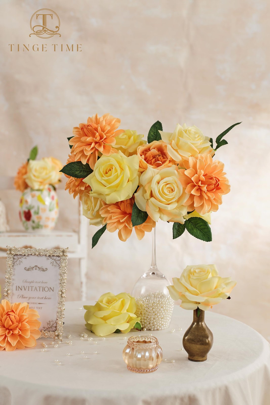 Yellow Artificial Flowers Combo Box Set, 16PCS Fake Rose Silk Flower w/Stem f…