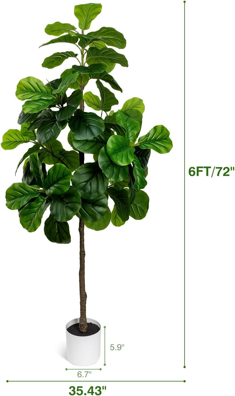Artificial Fiddle Leaf Fig Tree 6FT – Large Fake Tree with White Planter&Basket,