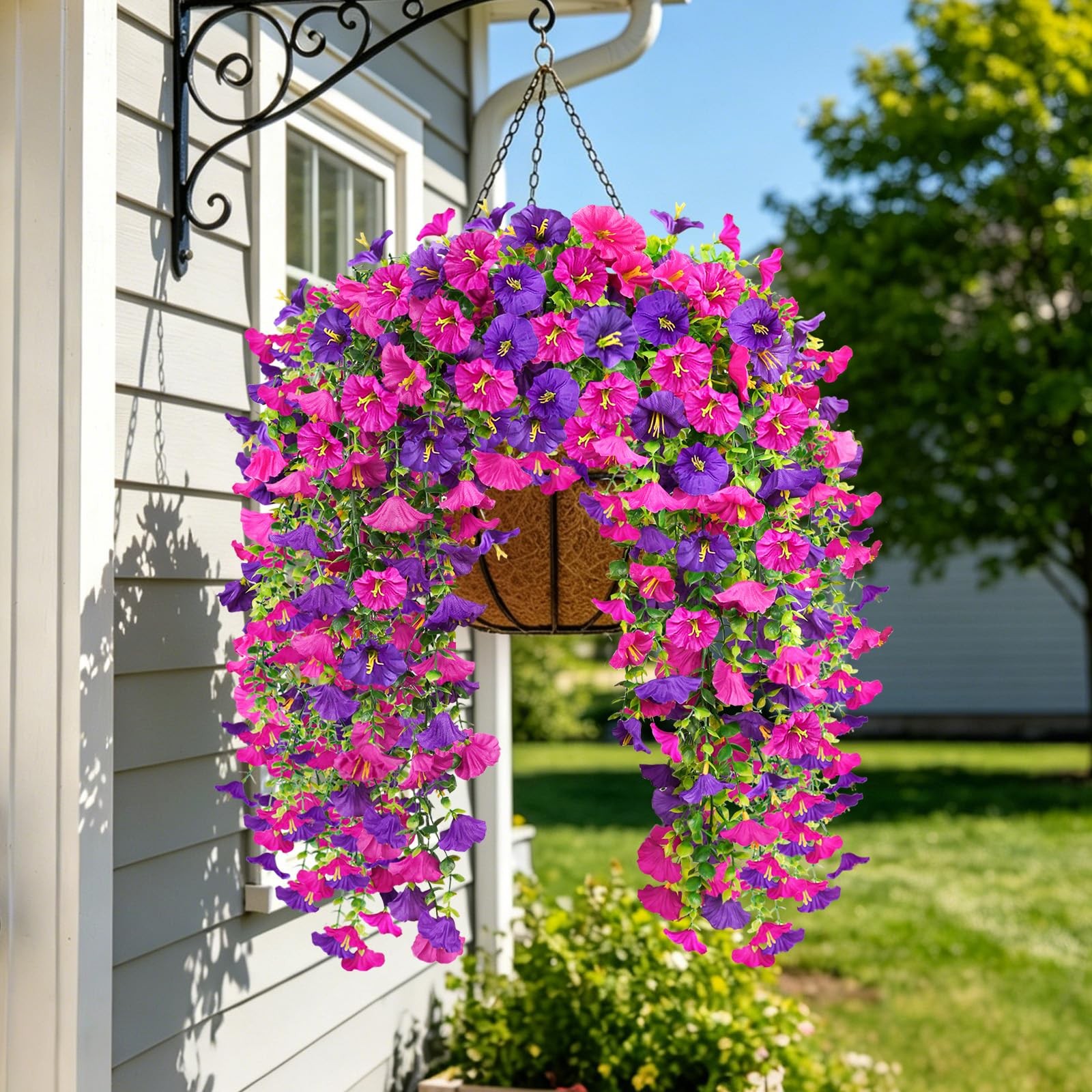Artificial Hanging Flowers for Outdoor, 4Pcs UV Resistant Faux Morning Glory …