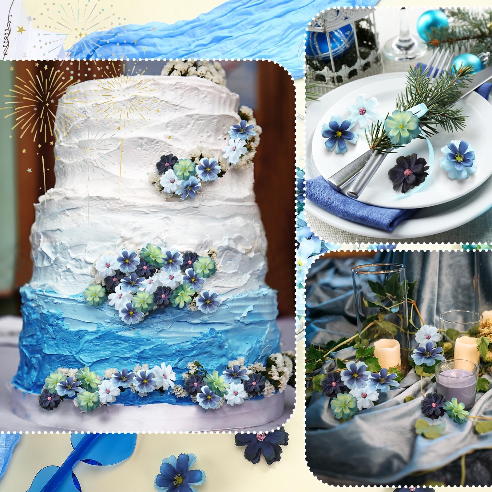 Blue Mini Artificial Flowers for Crafts, 120 PCS for DIY Wreath, Bouquets