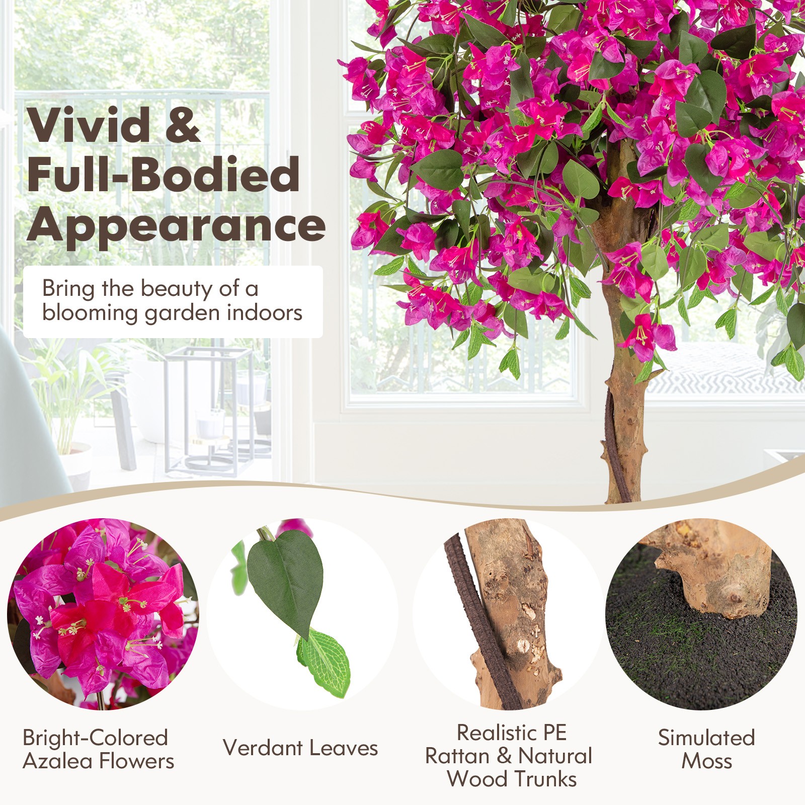 2PCS 53″ Artificial Azalea Tree Floral Plant w/Red Azalea Flowers Nursery Pot