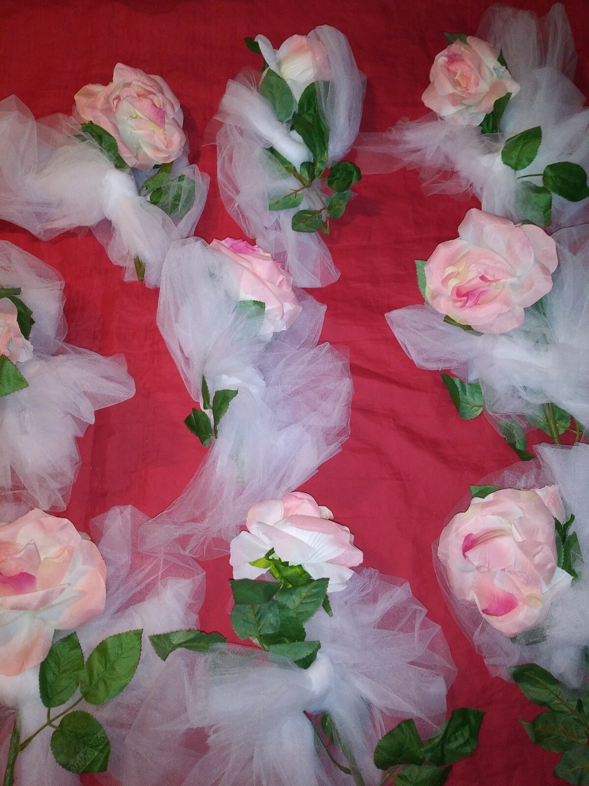 12 PC Lot Artificial PINK ROSES Flower Bouquets W BOW HOME Wedding TABLE SETTING
