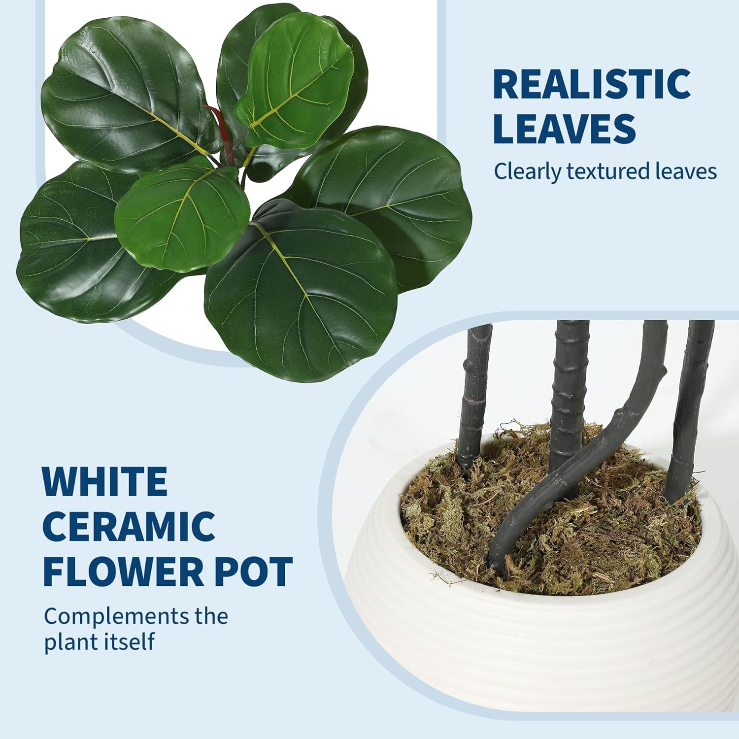 Garvee Faux Fiddle Leaf Tree Artificial Plant,Rubber Leaves with Bendable Boughs