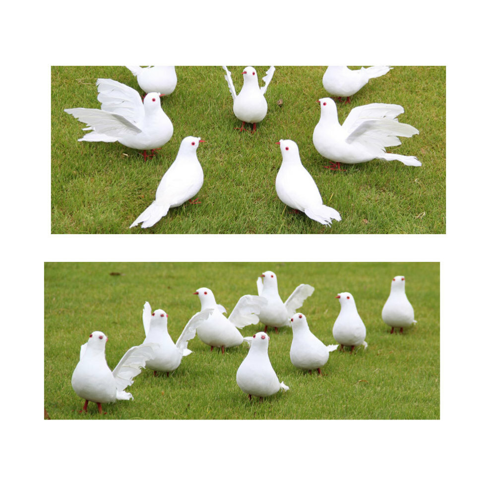 2PCS Pigeon Model Artificial Feature Doves Pigeon Figurine White Bird Decor