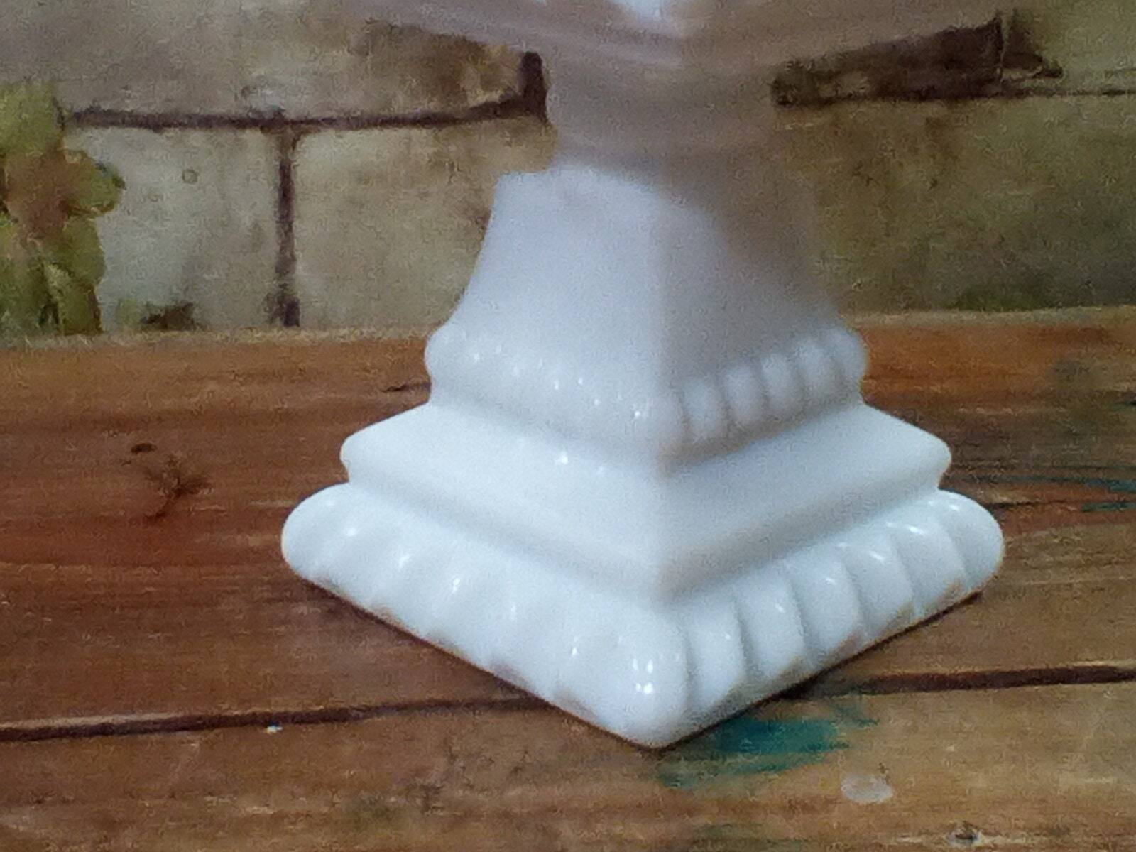 Blue Flower Arrangement in Vintage Milk Glass Pedestal Bowl 12″ Tall by 10″ Wide
