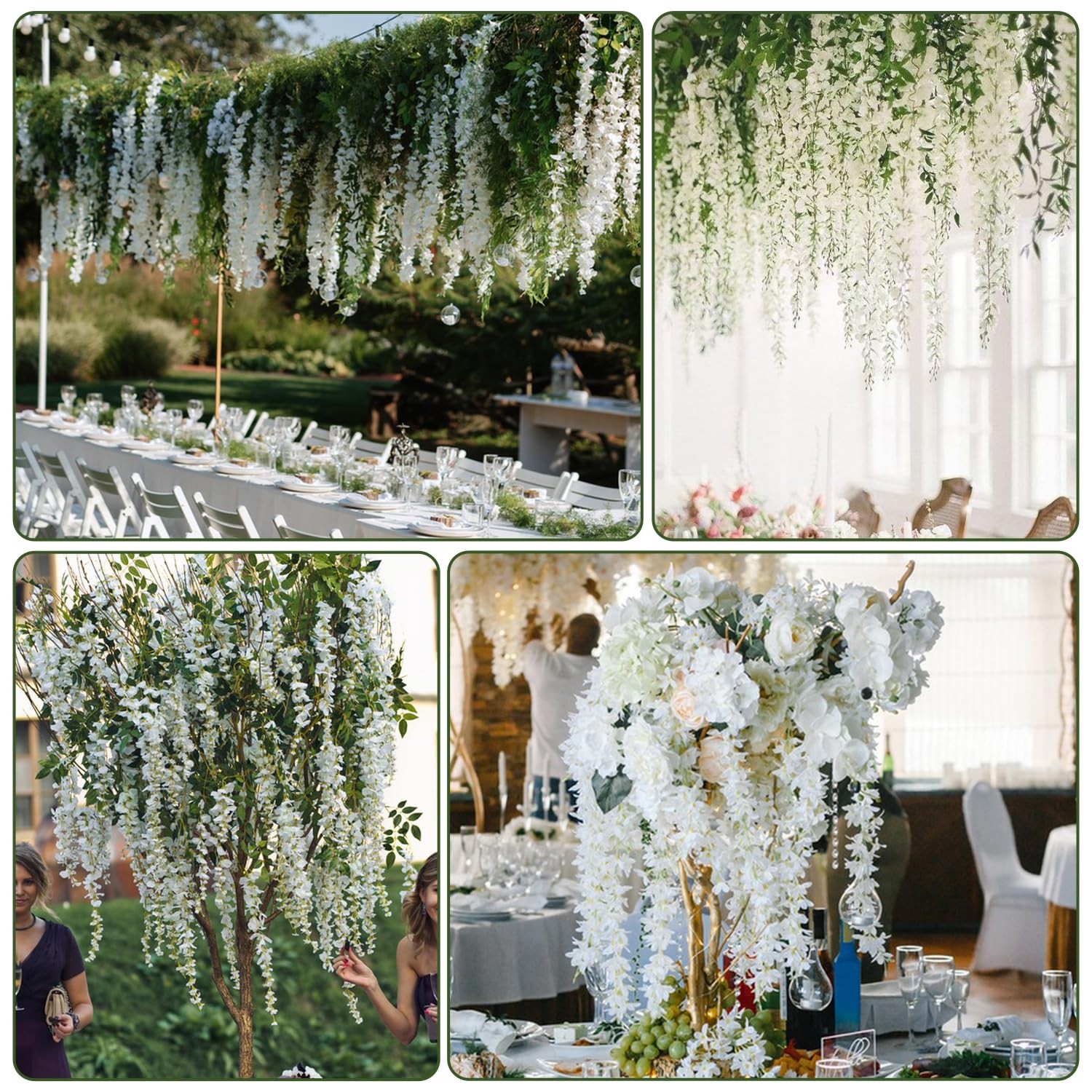 Artificial Wisteria Garland 12 Pack White Silk 3.6Ft Hanging Flower Vines Outdoo
