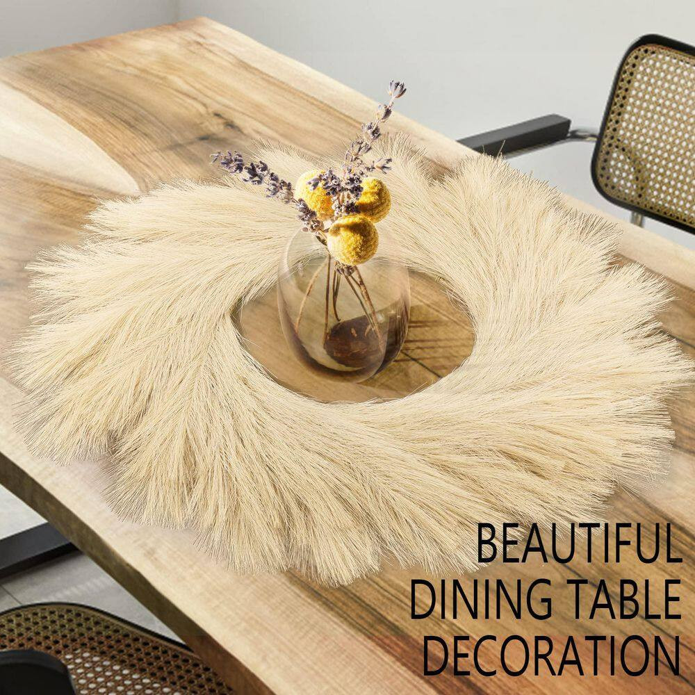 2 in Beige Artificial Plant Faux Pampas Grass Wreath Boho Modern Christmas Home