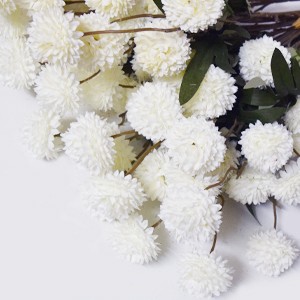 8 Pcs Artificial Flowers White Beige Faux Silk Pompon Mums, 20″ Long Stem Fake