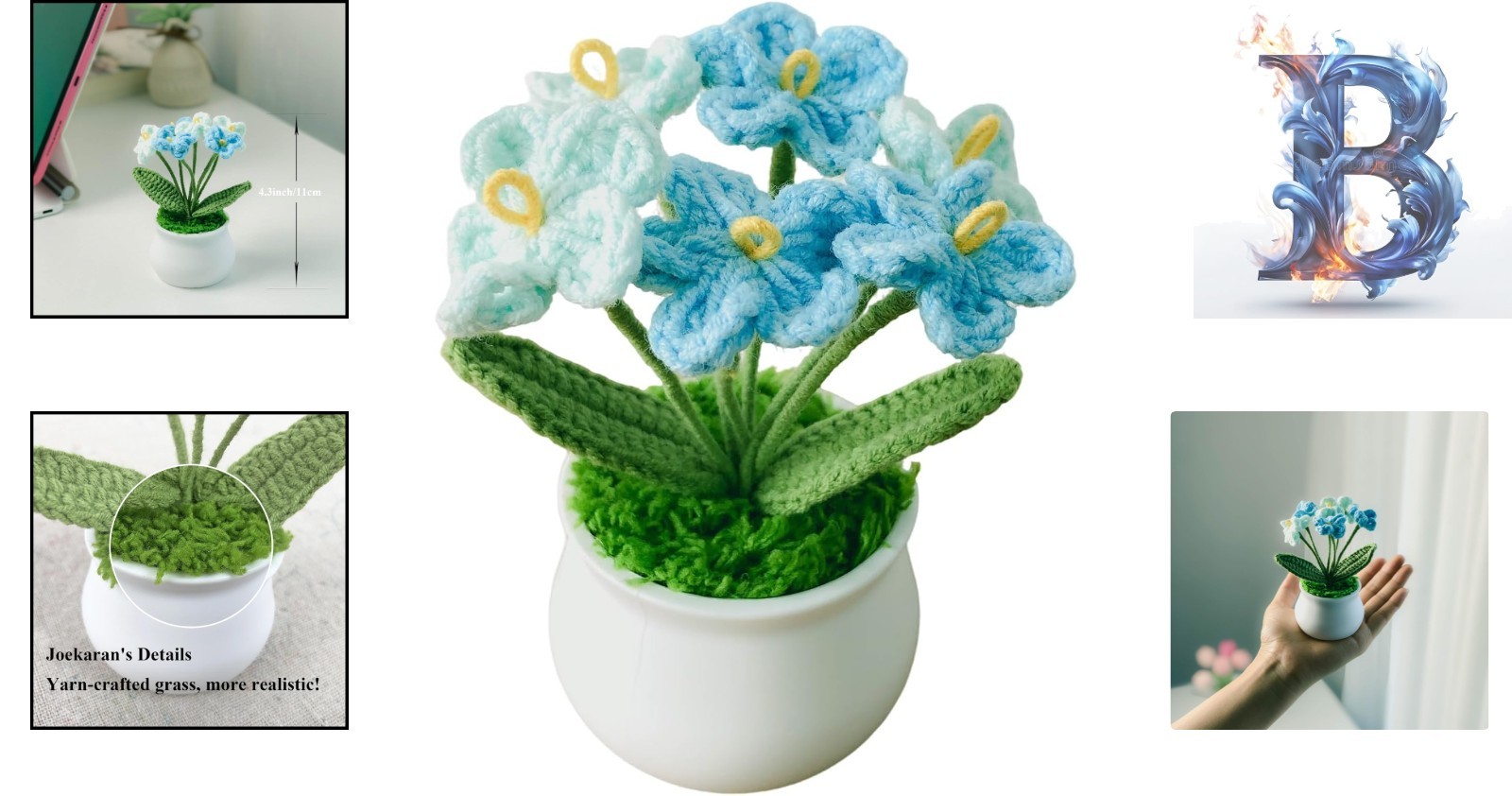Cute Crochet Myosotis Flower in Charming Pot – Decorative Gift for Home & Office