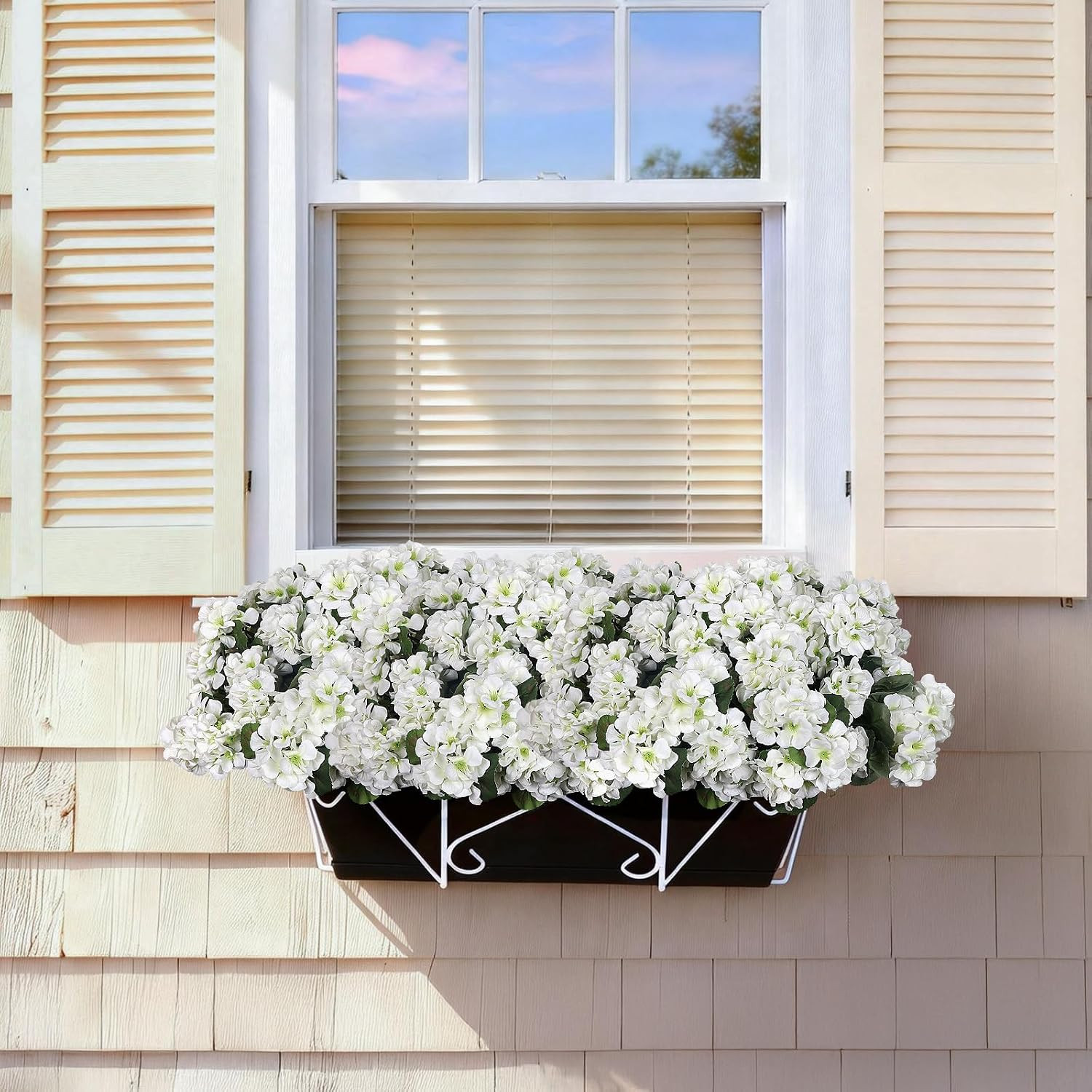12 Pcs UV Resistant White Faux Geraniums for Outdoor Decor and Planters