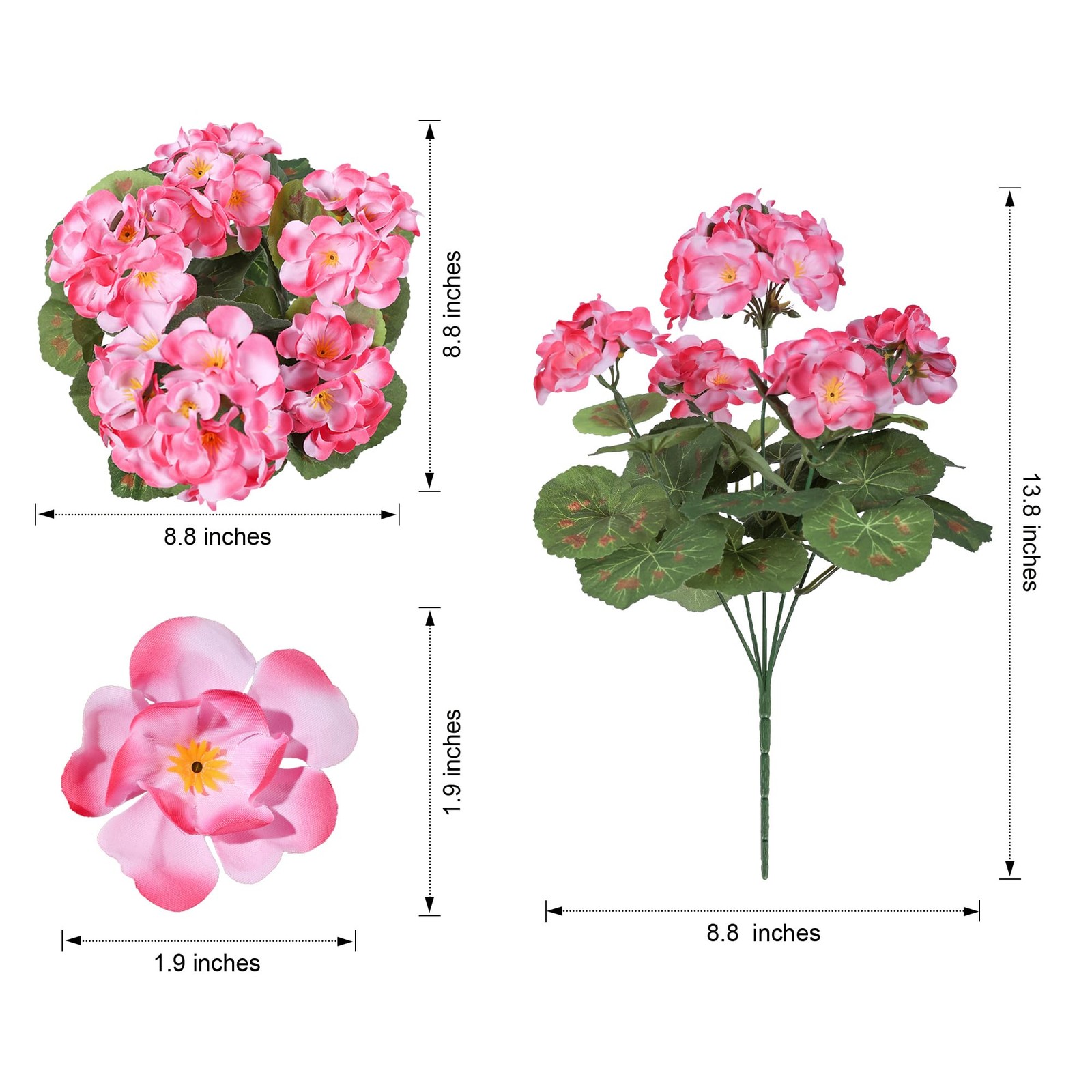 Fake Geraniums Artificial Flowers for Outdoors Outside, 6 Bundles Pink Silk G…