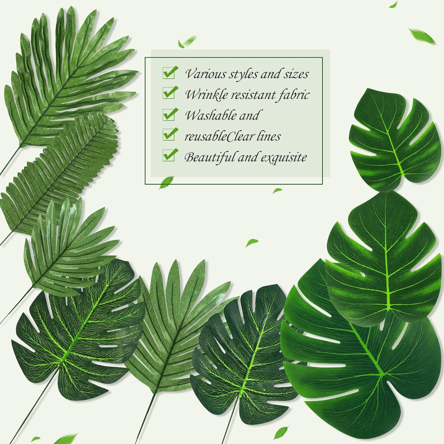 100 Pcs Tropical Faux Palm Leaves Party Decorations Table Decor