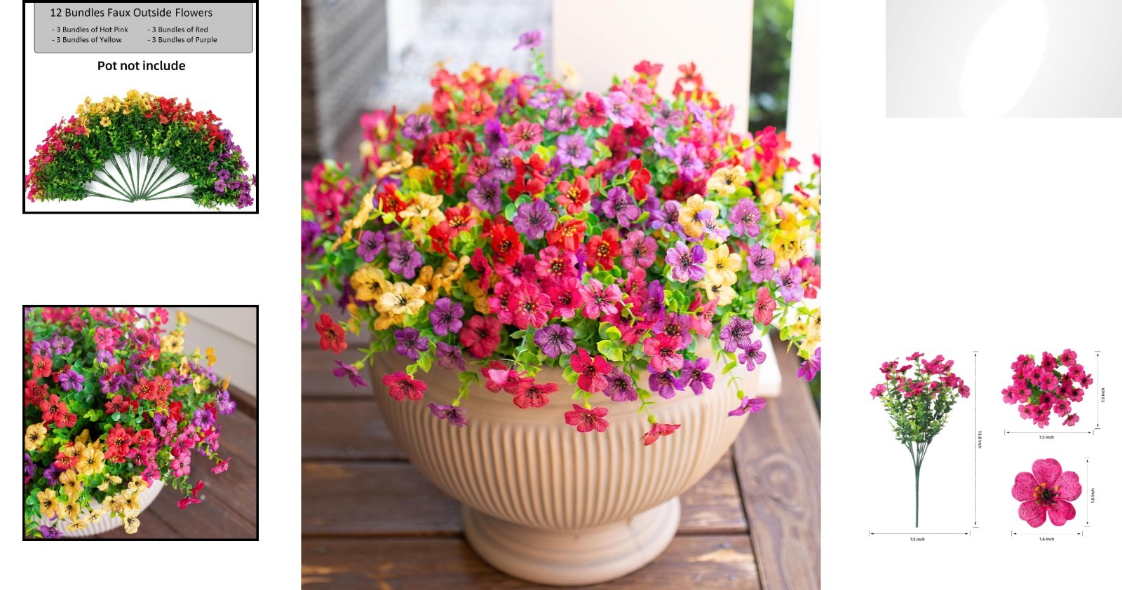 Vibrant Mix of Pink, Red & Purple Faux Daisy Flowers with Eucalyptus, 12 Pieces