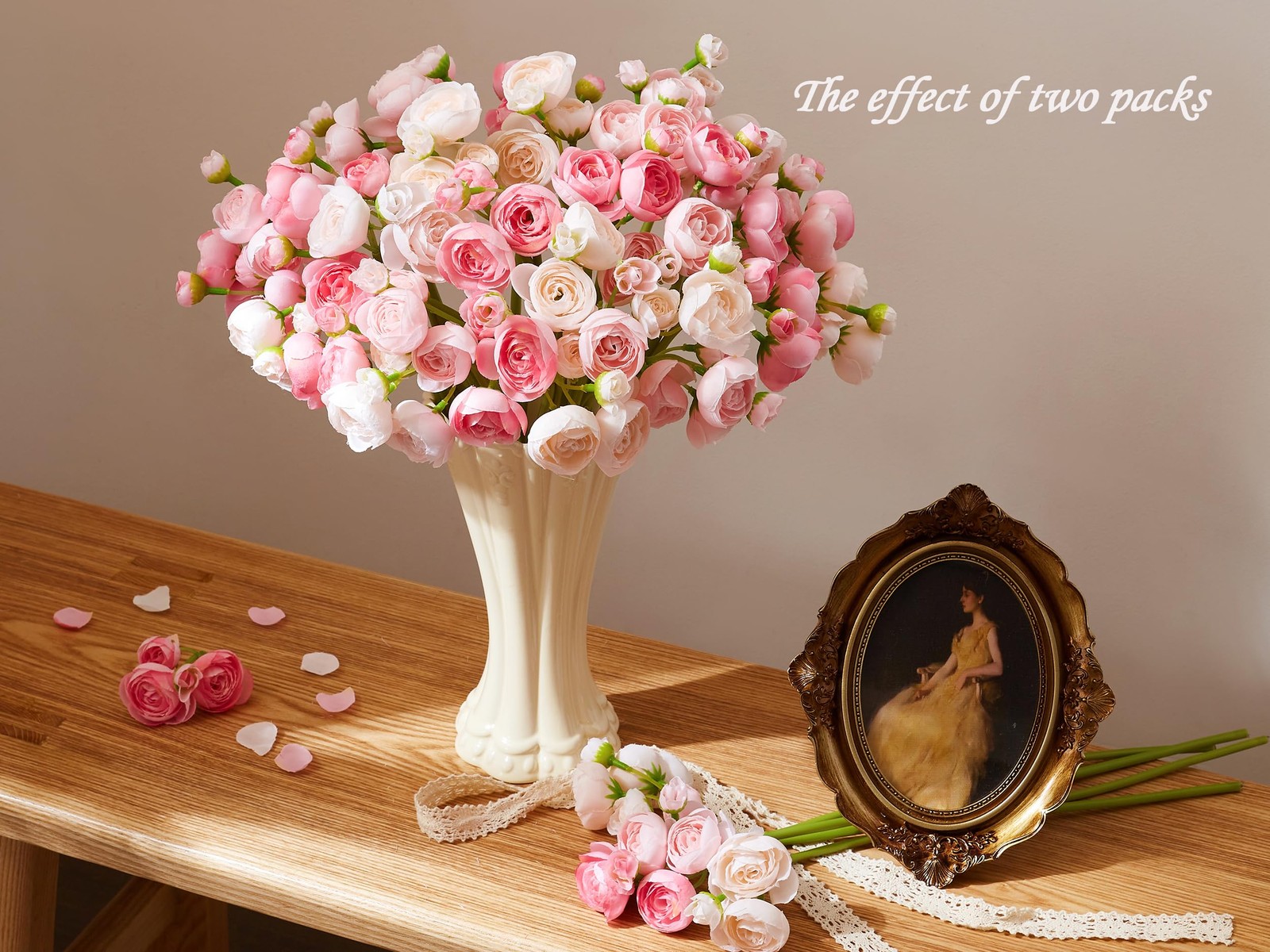 15 Pcs Ranunculus Artificial Flower Pink Faux Silk Mini Peony Wedding DIY