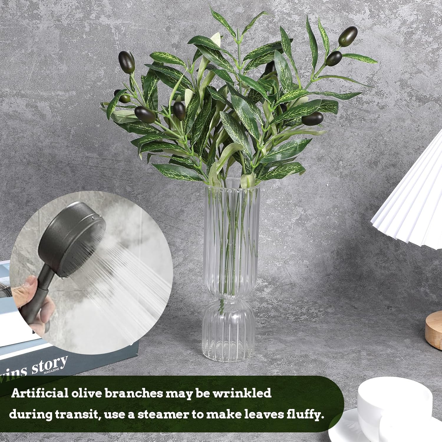 5 Pcs Artificial Plants Olive Tree Branches, 11 Inch Faux Olive Tree 2 Forks Gre