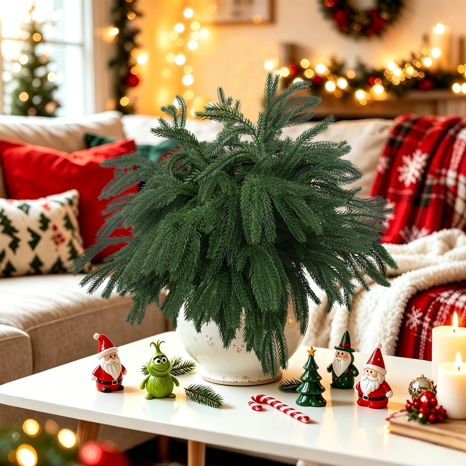 12 Pcs Artificial Norfolk Pine Branches, Norfolk Pine Artificial Pine Stems D…