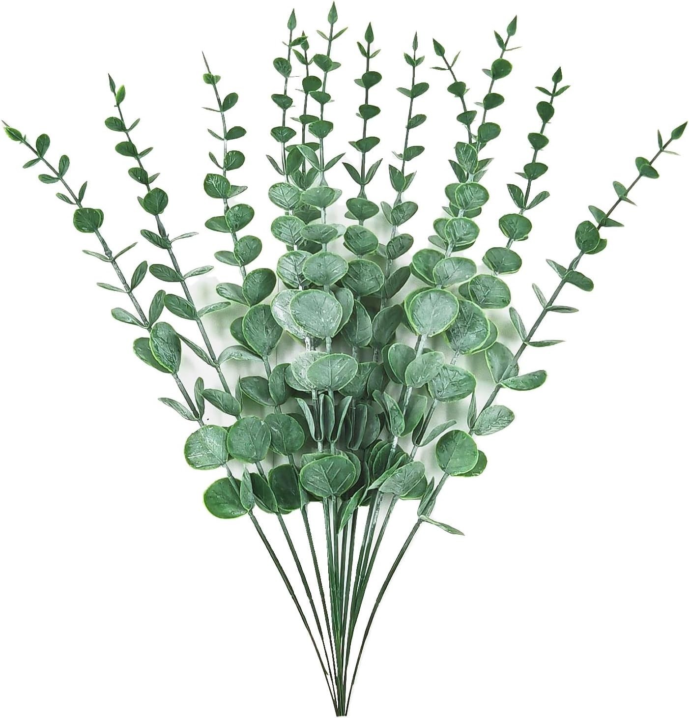 Plastic Eucalyptus Green Spraying Frost Stems 12 Fake Faux Decorations Artifi…