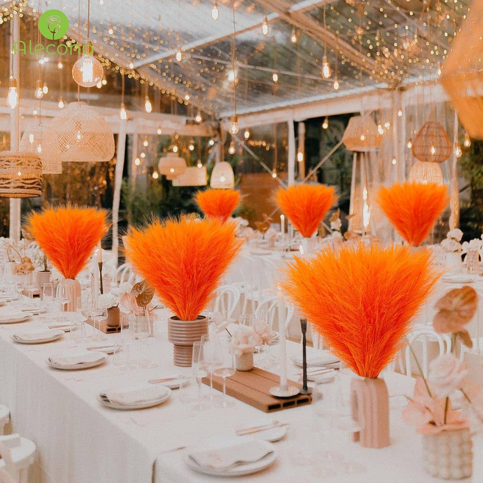 Bright Orange Pampas Grass 17 Inch Decor Faux Wall Fall Wedding Centerpiece