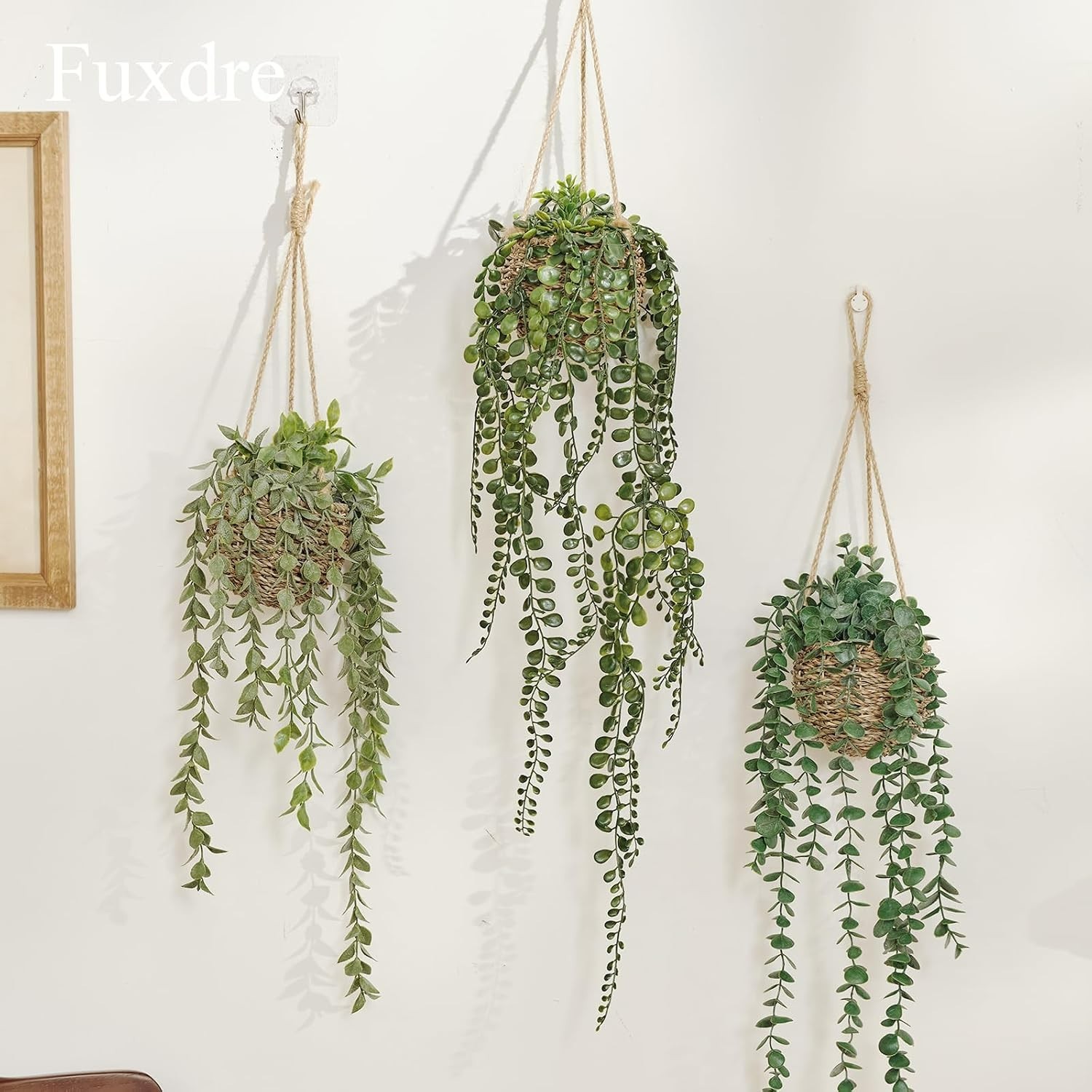 Charming 3 Pack Artificial Hanging Plants in Baskets for Stylish Home Decor