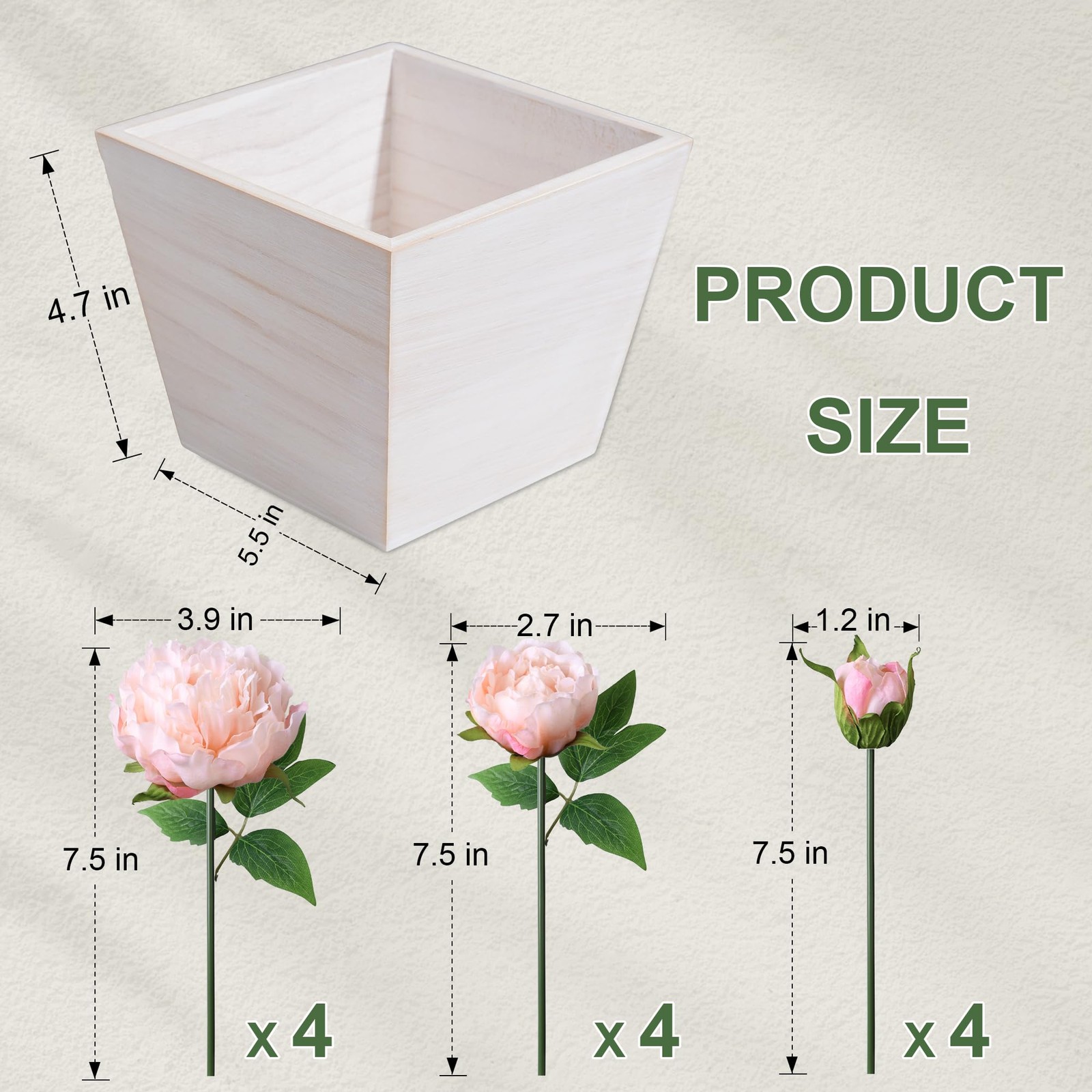 12 PCS Light Pink Artificial Peony Flowers Wood Planter Faux Silk Centerpiece