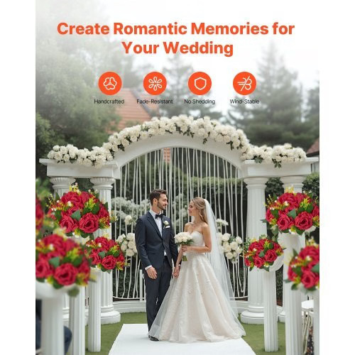 Flower Balls Arrangement Bouquet 10 PCS, 9.5-Inch Wedding Red Roses Centerpieces