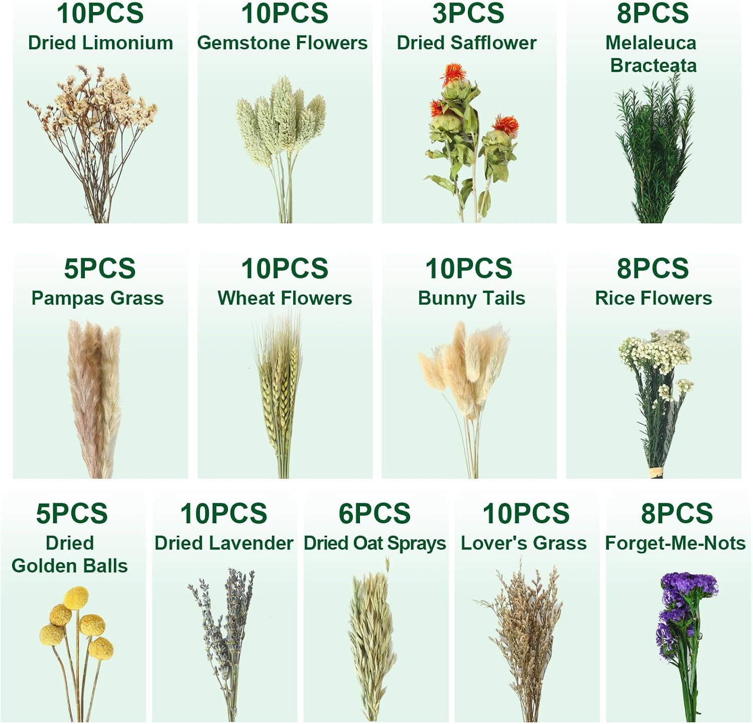 13 Kinds Mini Dried Flower Bouquet, 5-8″ Boho Brown for Crafts, Vase Filler | Na