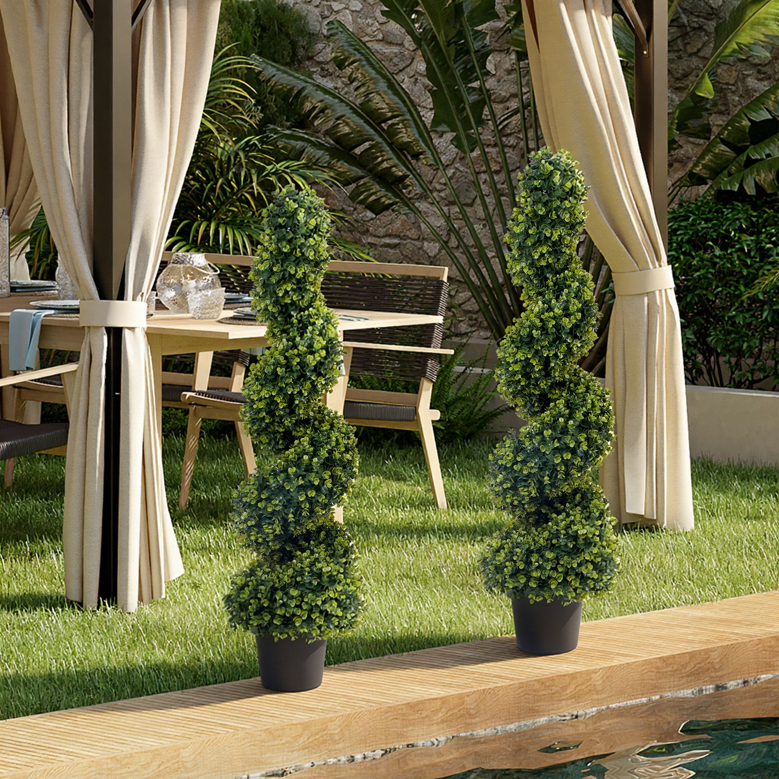 2pcs 120cm Artificial Topiary Tree Faux Spiral Topiary Tree Indoor Outdoor Plant
