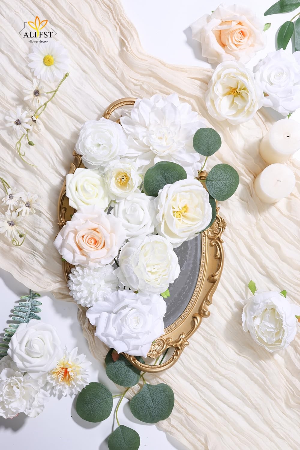 White Artificial Flowers Combo Box Set Silk Cake DIY Wedding Bouquets Decor