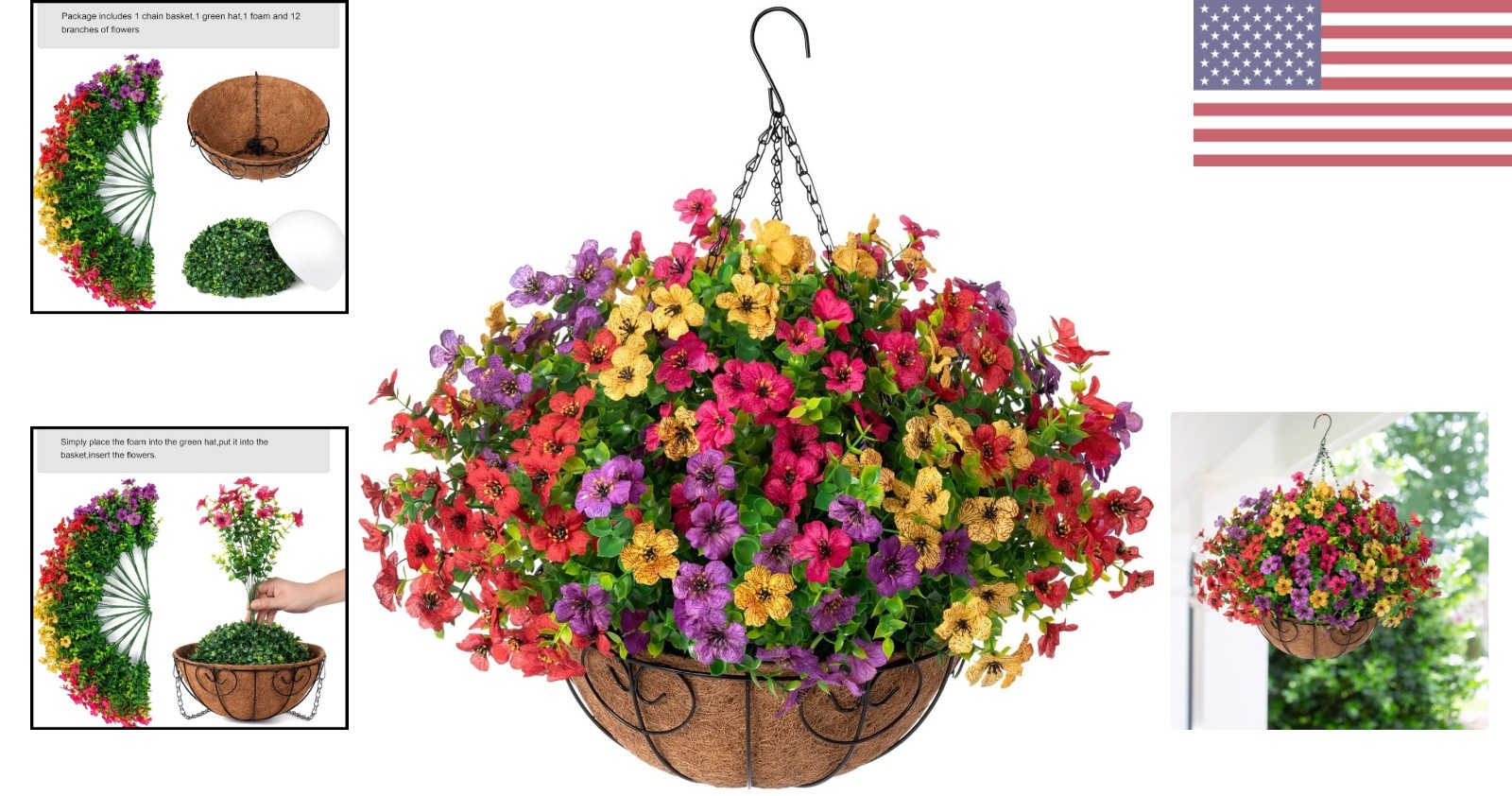 Chic Rattan Hanging Basket with Lifesize Faux Daisy Flowers for Outdoor Elegance
