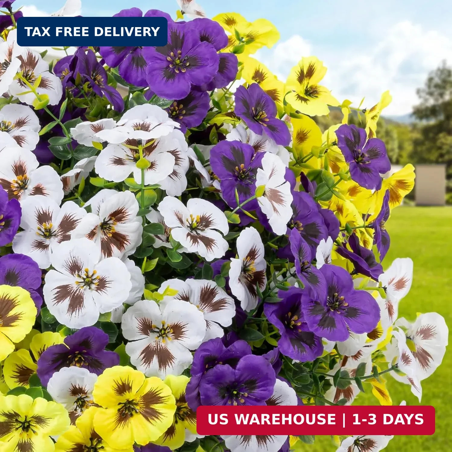 24 Pcs Artificial Fake Pansy Flowers for Outdoor,Faux Silk Plants Flowers UV Res