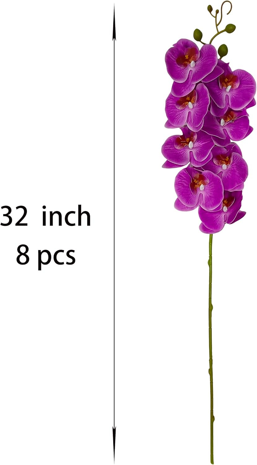 8 Pack Real Touch Purple Orchid Stems – 32” Faux Silk Flowers for Decor