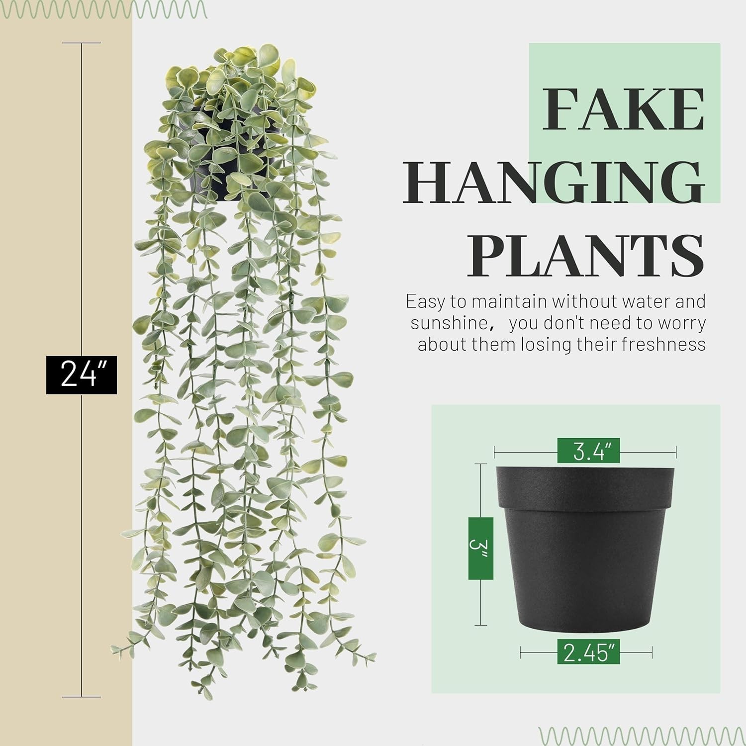 Fake Eucalyptus Hanging Plant for Boho Bathroom Wall Art Decor | Vintage casc…