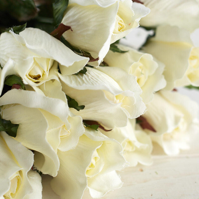 Package of 12 Large Cream Artificial Rosebud 27″ Floral Stems