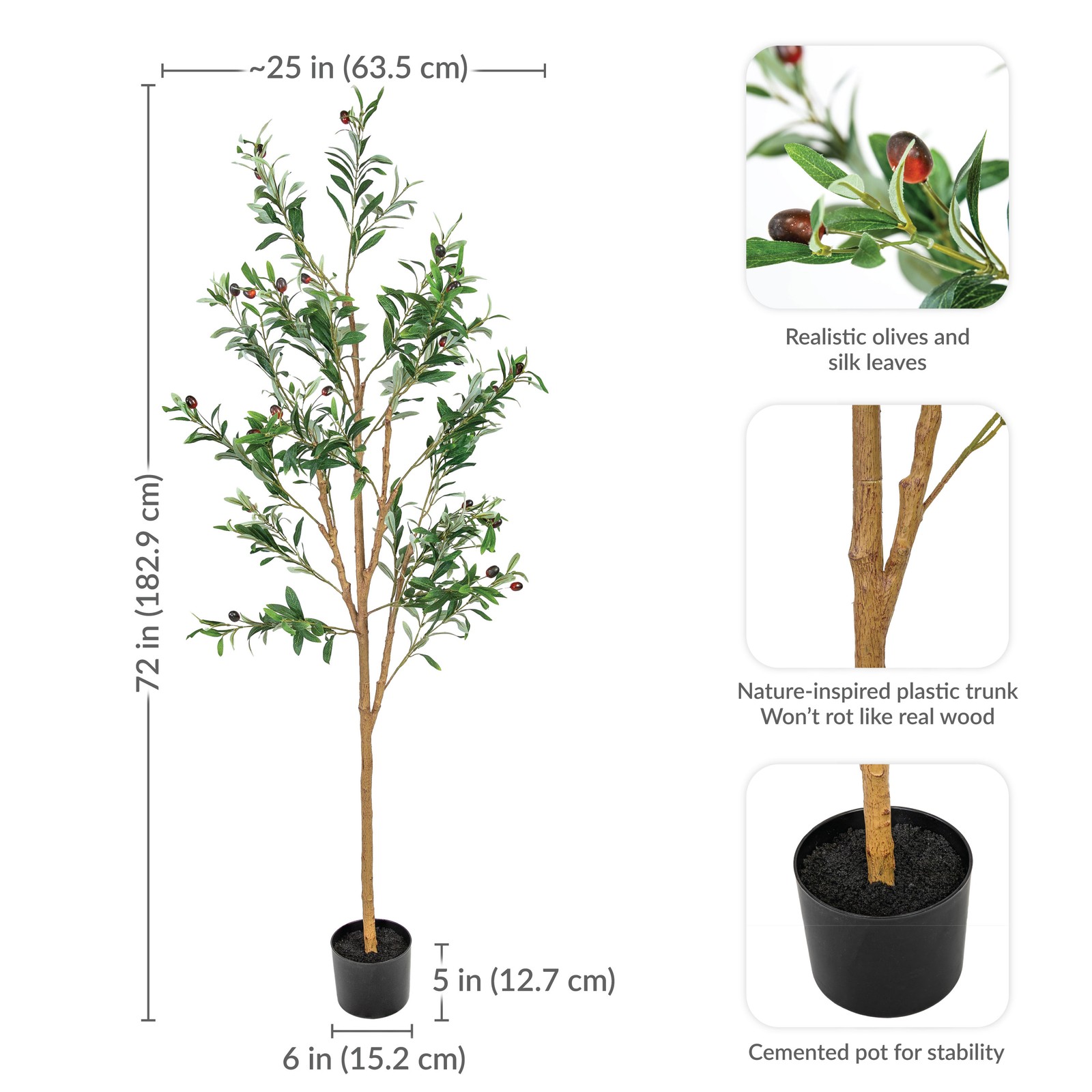 Indoor Artificial Olive Tree with Silk Leaves – 6 ft by Sunnydaze