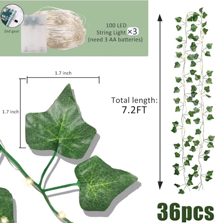 RECUTMS Artificial Ivy Vines 250 FT with 300 LED String Light Leaf Garland Fake