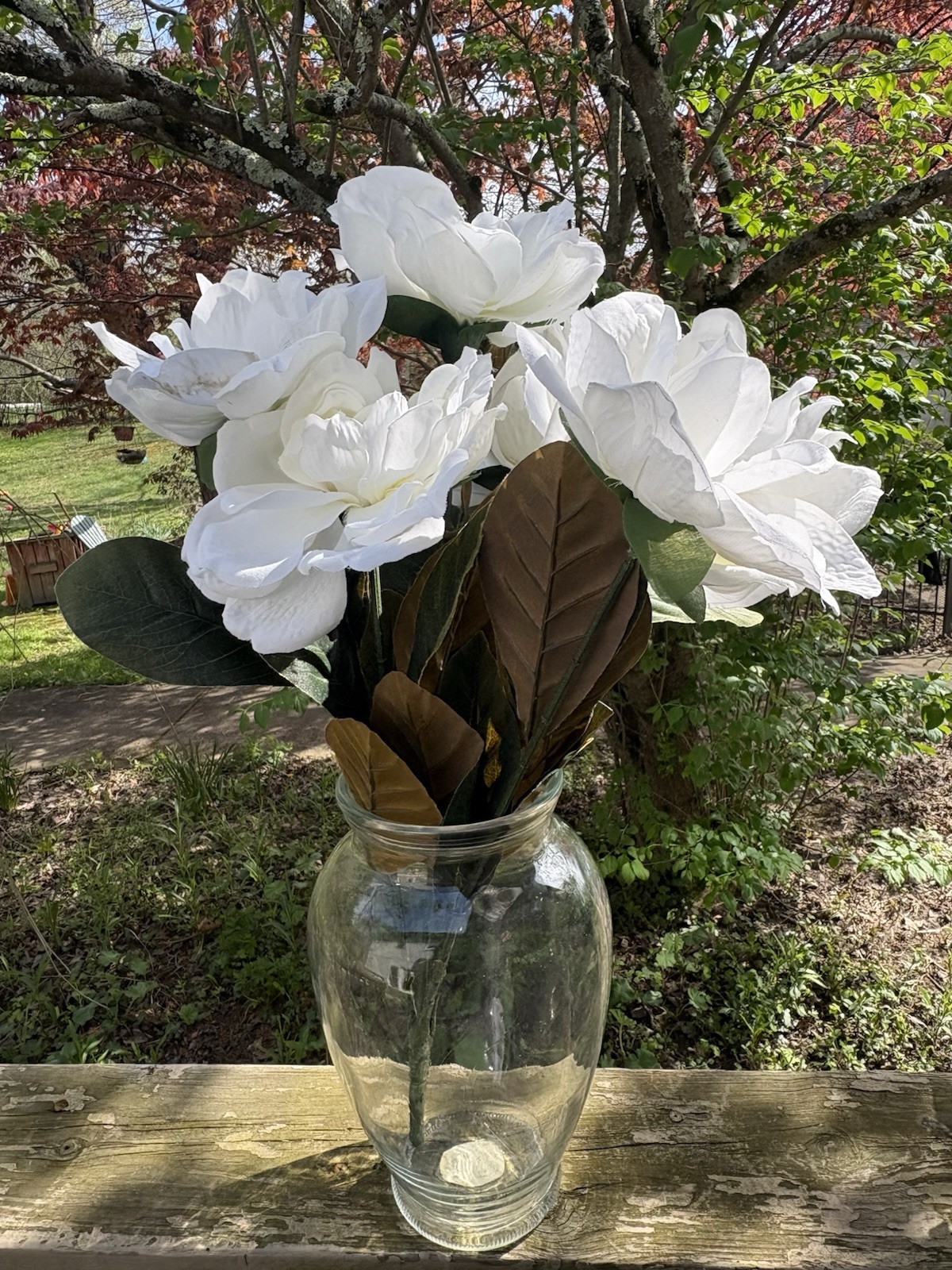 Set of 7 Artificial Magnolia Flowers 22” stem faux Real Touch Velvet Smooth