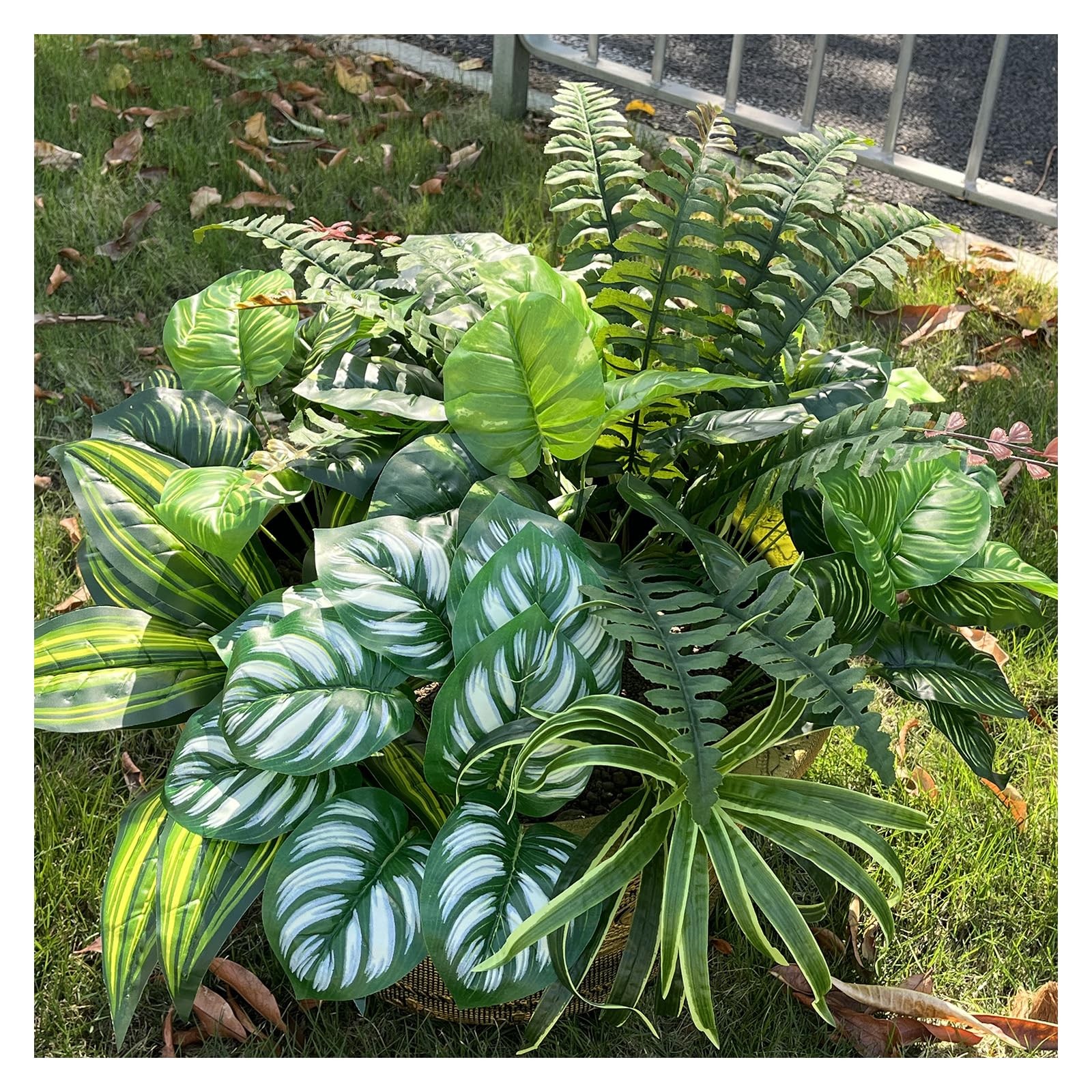 Large Realistic Faux Outdoor Plants, Artificial Greenery Set with Silk Leaves…