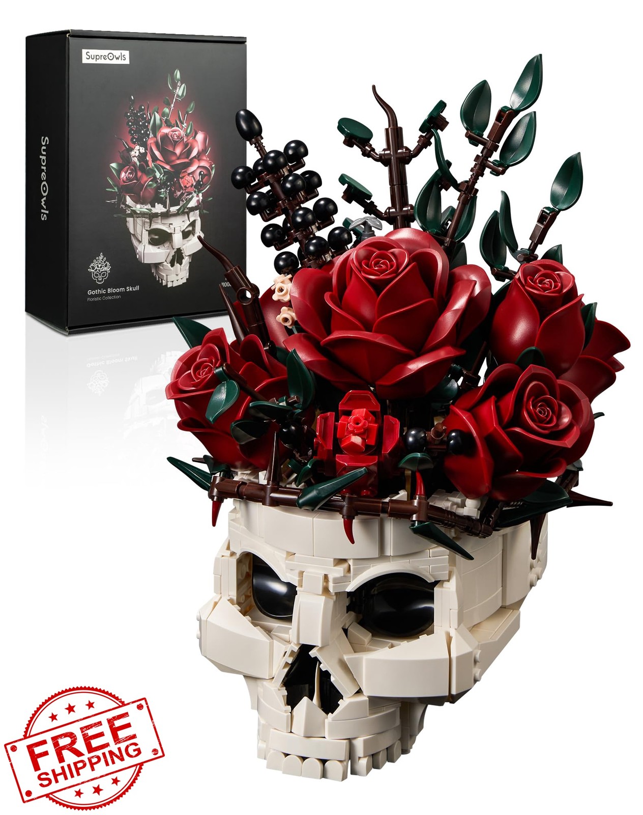 Bloxbotany Gothic Skull Rose Flower Bouquet Building Set