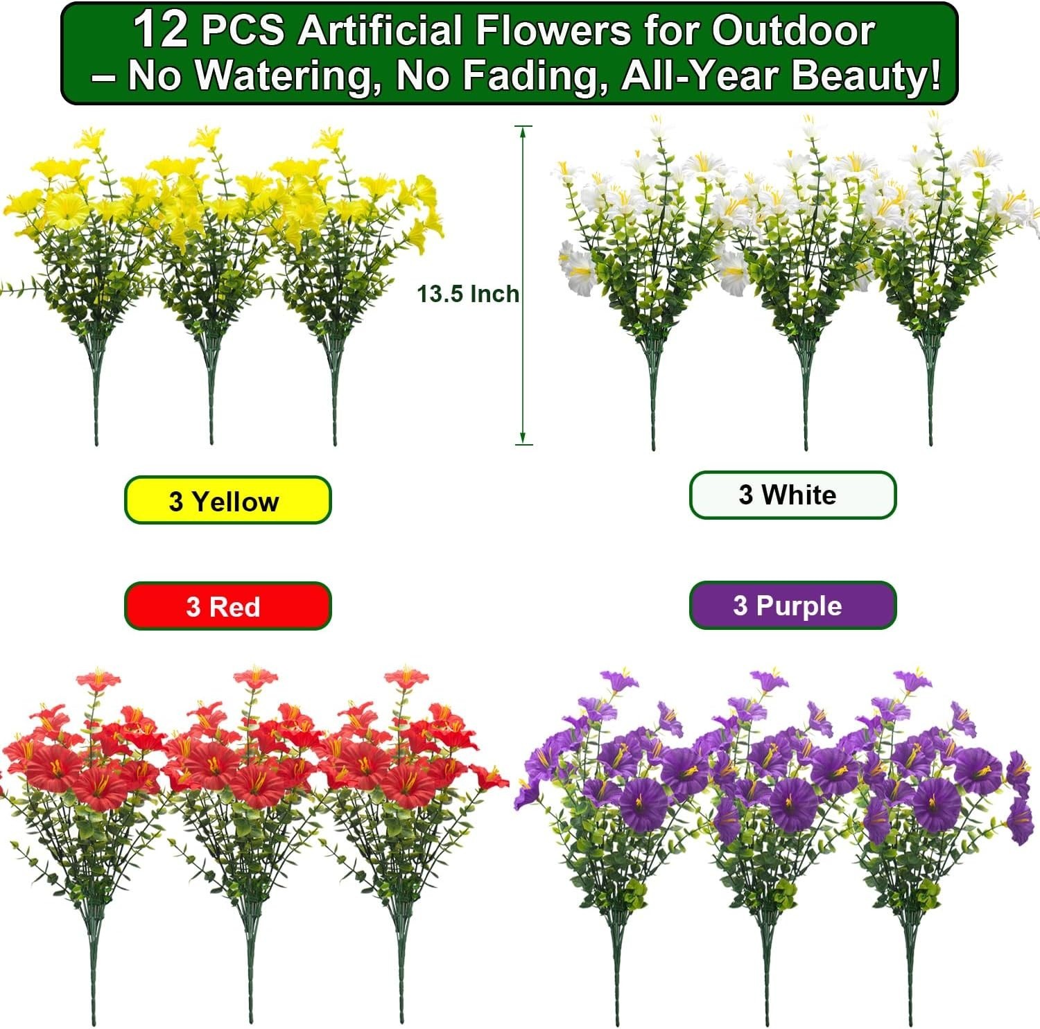 Artificial Morning Glory Flowers, 12 Bundles UV Resistant Fake Outdoor Flower…
