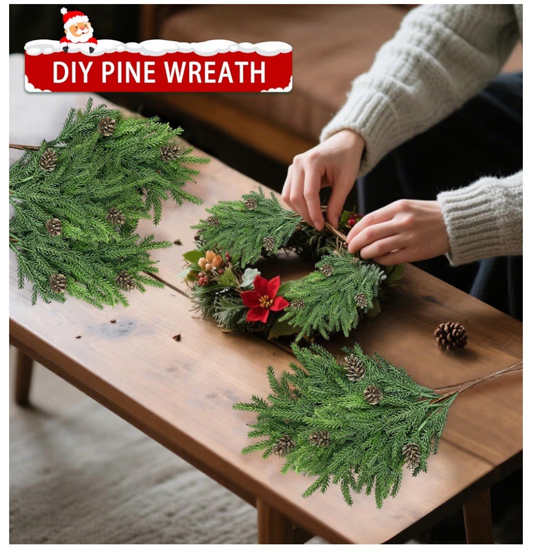 12pc Realistic Pine Branches Pinecones Christmas Greenery Decor Soft Bendable