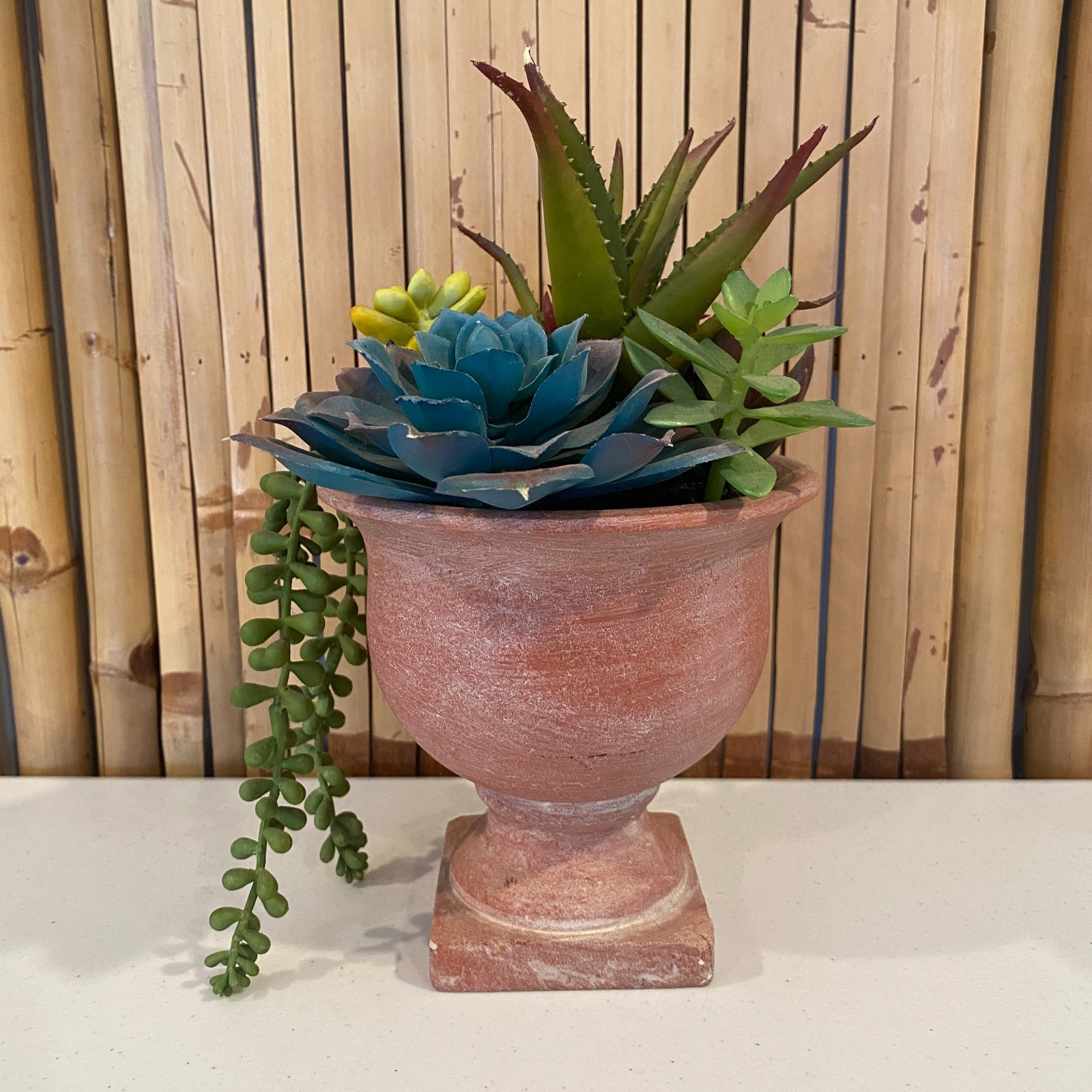 Cottagecore Faux Terracotta Pottery Succulent Arrangement Desert Boho Home Decor